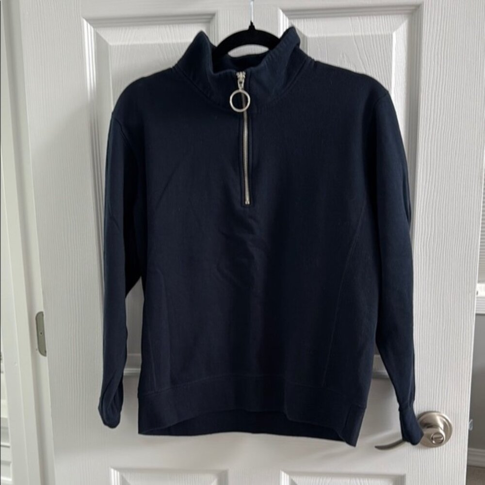 ❤️Blue Cowl Neck Sweater with Quarter-Zip and Textured Knit